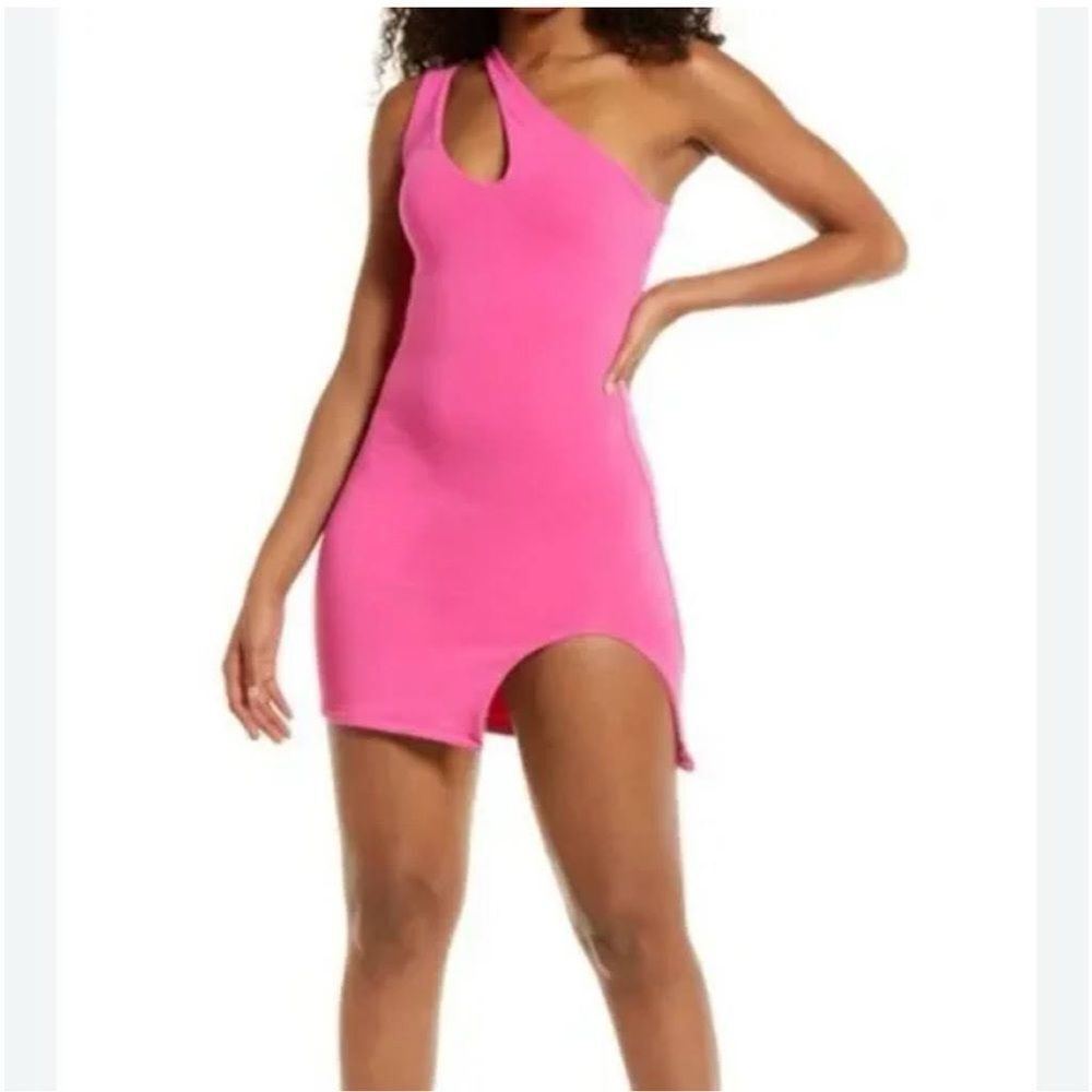 NWOT Naked Wardrobe Cut Out One Shoulder Mini Dress Pink M Barbiecore Barbie